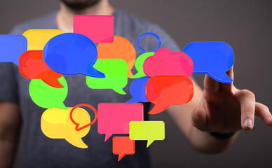 Image of colorful speech bubbles, perfect for social media, communication, and online interaction concepts.