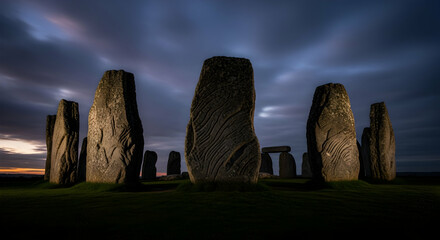 Standing Stones Of Callanish Under Moody Skies During Evening Hour