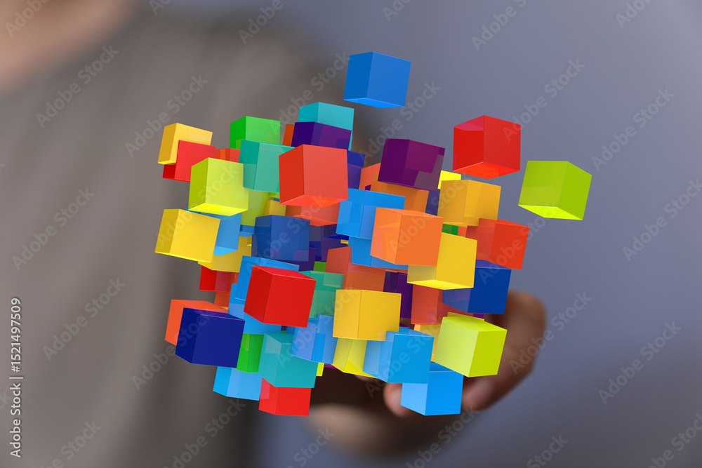 Aufkleber Abstract image of colorful cubes representing data, network, or connection.