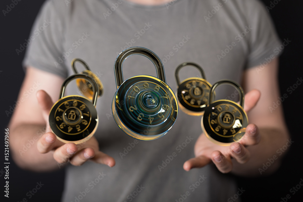 Poster Safeguard your information with strong passwords and encryption.  Digital security matters!