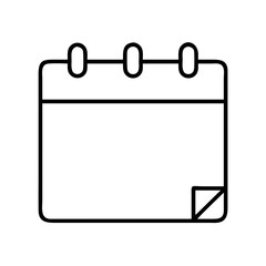 Vector calendar icon for events, appointments, and reminders in black and white line art style