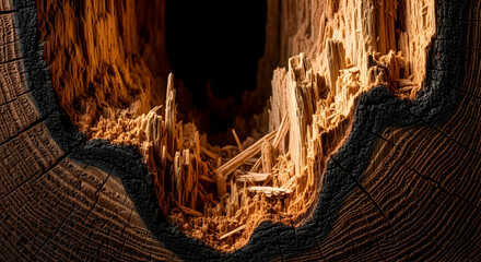 Inner Revelation Ancient Tree Stump Revealing Heartwood Interior Structure