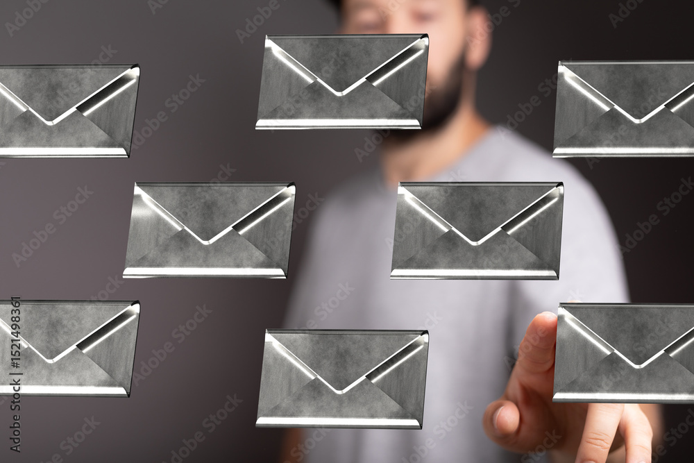 Leinwandbilder abstract image of a man interacting with floating email icons, representing communication and digita