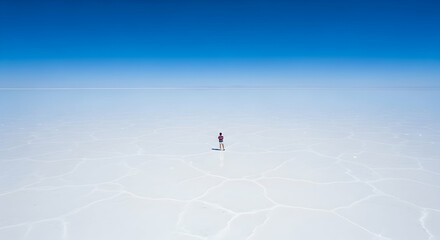 Solitary Figure Standing on The Vast Expanse of The Uyuni Salt Flats