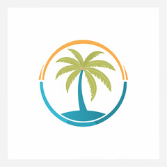 Vector logo design template with palm tree - abstract summer and vacation badge and emblem for holiday rentals, travel services, tropical spa and beauty studios