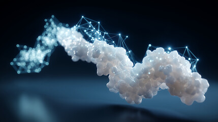Glowing insulin molecules forming a descending graph line, representing diabetes treatment and blood sugar control.