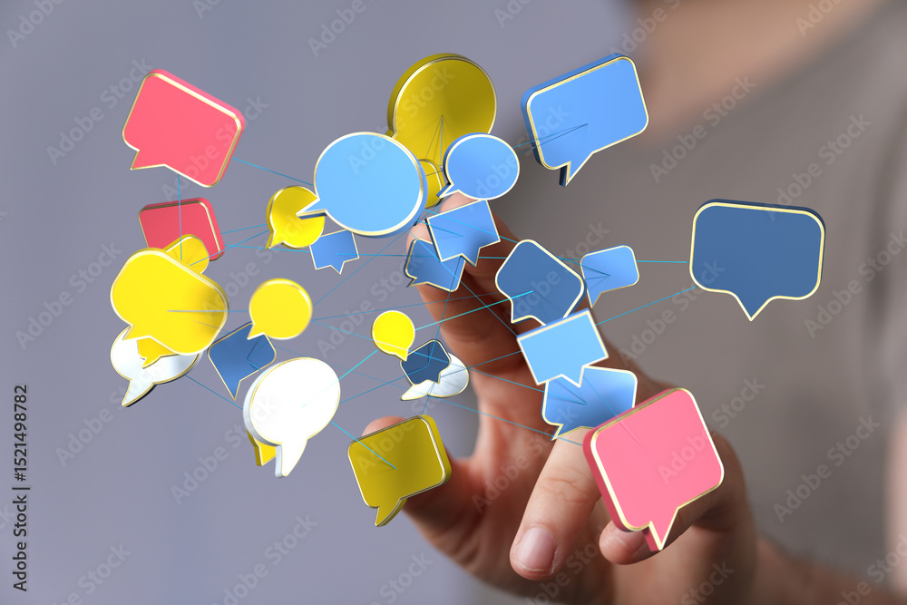 Fototapete Abstract image of interconnected speech bubbles, representing global communication and networking.