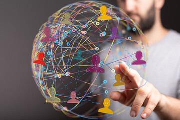 Image of a global network, showcasing interconnected people across the world. Ideal for social...