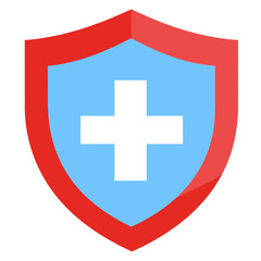 Red and Light Blue Shield with White Cross Symbolizing Safety and Protection Medical and Health Security