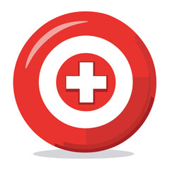 Obraz premium Red and White Medical Plus Sign Circle Symbol with Three Dimensional Design