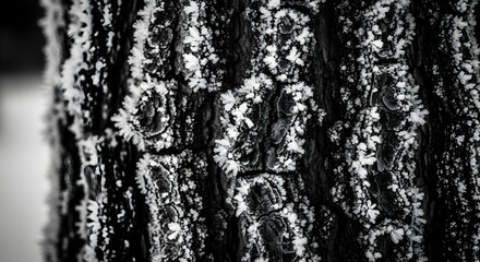 Obraz premium Abstract Frozen Tree Bark Texture In Black And White Close Up View