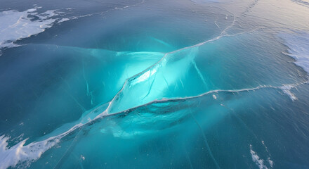 Majestic Frozen Lake Baikal Captivating Turquoise Hues And Cracks Ice