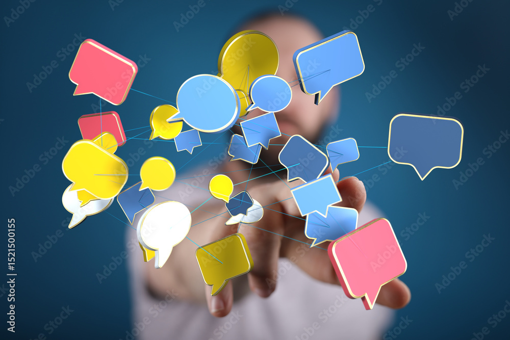 Fototapete Abstract image of interconnected speech bubbles, symbolizing global communication and networking.