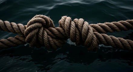 Fototapeta premium Nautical Connection Strong Bond Knotted Rope In Deep Sea Water