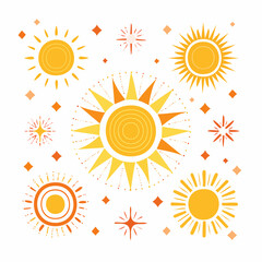 Vector set of design elements and illustrations in simple flat linear style - sun symbols, abstract forms and shapes - logo design templates, badges and stickers for posters, prints, banners