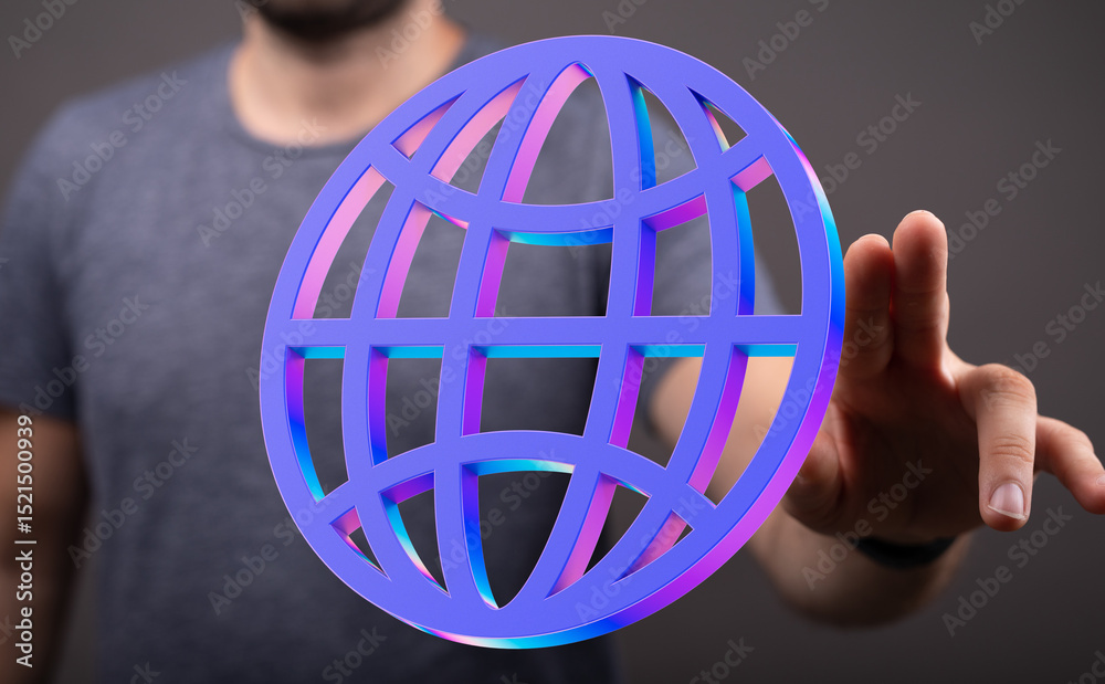 Leinwandbilder a man interacts with a vibrant 3d globe, symbolizing global connectivity and networking.
