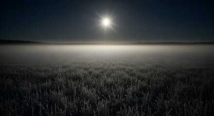 Iced Meadow Under Night Sky with Radiant Celestial Sphere Display Of Brilliance