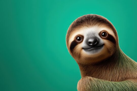 Cute sloth smiling on a vibrant green background brings joy and warmth to any setting while engaging viewers with its charming appeal