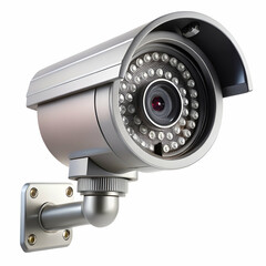 High definition silver security camera with protective visor isolated on white background