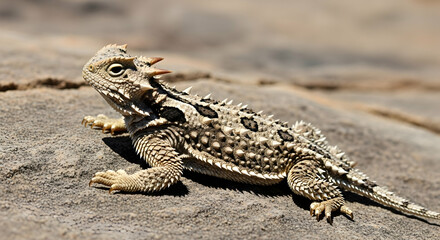 Texas Horned Lizard Sunbathing On a Rock, Camouflage, Wild Animal