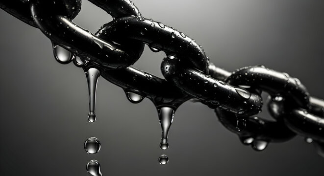 Reflections On Strength Captivating Water Droplets Adorning Dark Metal Chain