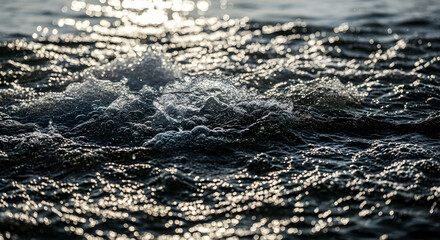 Sparkling Waters Splashing Waves With The Sun Shining On The Surface