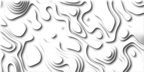 Abstract wavy line 3d paper cut white background with shadows. Abstract realistic papercut decoration textured with wavy layers. Topographic contour lines vector map seamless pattern vector.	