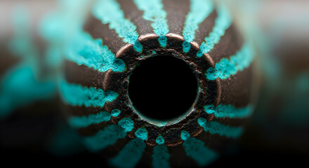 Intriguing Teal Patterned Object Macro Close Up Creates Deep Perspective