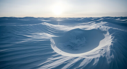 Arctic Snowscape Featuring Undulating White Dunes Against Glistening Sun