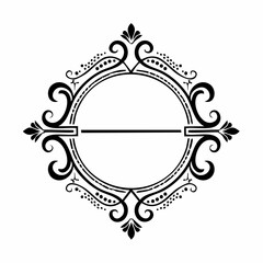 Vector graphic design template, art nouveau floral style frame and logo, minimalistic ornate border, divider and frame decoration, for packaging, branding, invitations, tattoo silhouette illustration