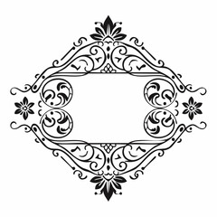 Vector graphic design template, art nouveau floral style frame and logo, minimalistic ornate border, divider and frame decoration, for packaging, branding, invitations, tattoo silhouette illustration
