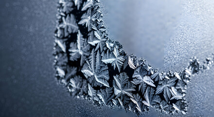 Frozen Window Abstract With Intricate Ice Crystal Formations Close Up
