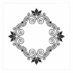 Vector graphic design template, art nouveau floral style frame and logo, minimalistic ornate border, divider and frame decoration, for packaging, branding, invitations, tattoo silhouette illustration