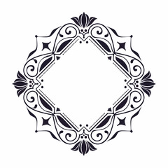 Vector graphic design template, art nouveau floral style frame and logo, minimalistic ornate border, divider and frame decoration, for packaging, branding, invitations, tattoo silhouette illustration