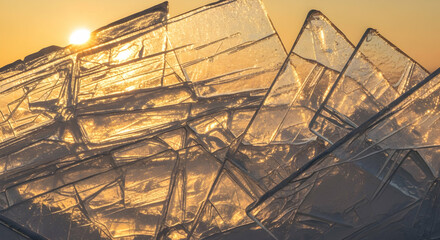 Golden Hour Illuminates Shattered Ice Forms Abstract Mountainscape Texture