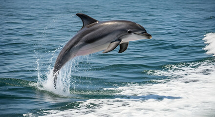 Energetic Dolphin Displaying Leaping Skills Amidst Foamy Ocean Waves