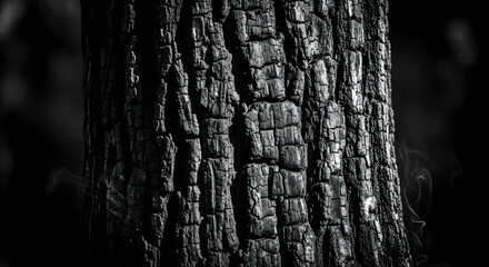 Monochrome Wood Texture Depicting the Effects of Fire Damage on Tree Bark