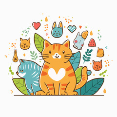 Vector illustration in trendy flat simple linear style, cats and pets, funny mascots and cartoon characters, friendly stickers and badge for advertising, social media