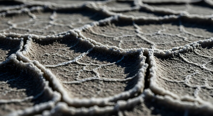 Intricate Patterns Of Cracked Mud And Salt Formations In An Arid Landscape