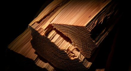 Detailed Close Up Of Lumber Wood With Circular Rings And Broken Ends