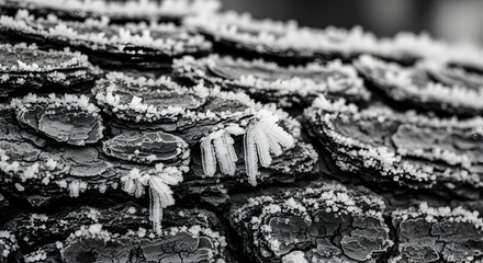 Frosty Bark Abstract: A Winter's Tale of Ice and Nature's Resilience