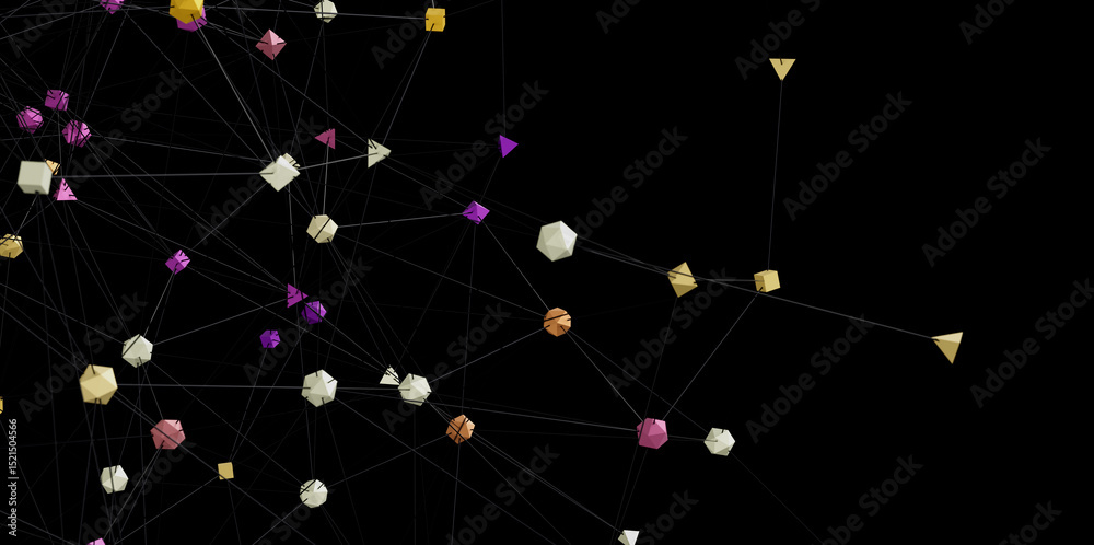 Aufkleber 3D render of interconnected geometric shapes.  Perfect for tech, network, and connection concepts.