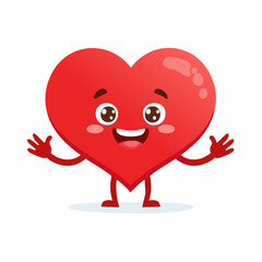 Vector logo design template and graphic element for advertising, branding, heart shape and love, funny cartoon illustrations with smiling character, valentine day mascot