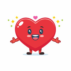 Vector logo design template and graphic element for advertising, branding, heart shape and love, funny cartoon illustrations with smiling character, valentine day mascot