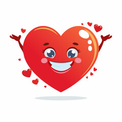 Vector logo design template and graphic element for advertising, branding, heart shape and love, funny cartoon illustrations with smiling character, valentine day mascot
