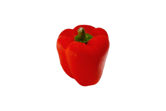 A fresh red bell pepper against a transparent background. Ideal for visualizing concepts such as health, freshness, nutritional value, and vibrant aesthetics.