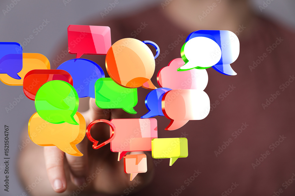 Aufkleber Abstract image of colorful speech bubbles, representing communication, conversation, and teamwork.