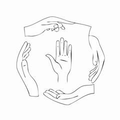 Vector line simple illustrations, hands and gesture in outline style, sticker gesture, print and poster design.