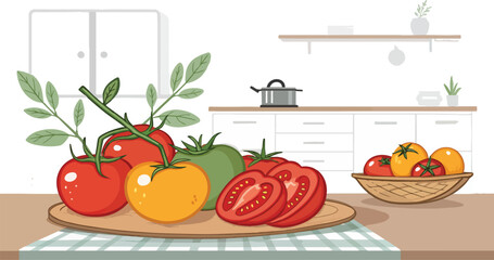 Tomato on table in Kitchen Vector design 