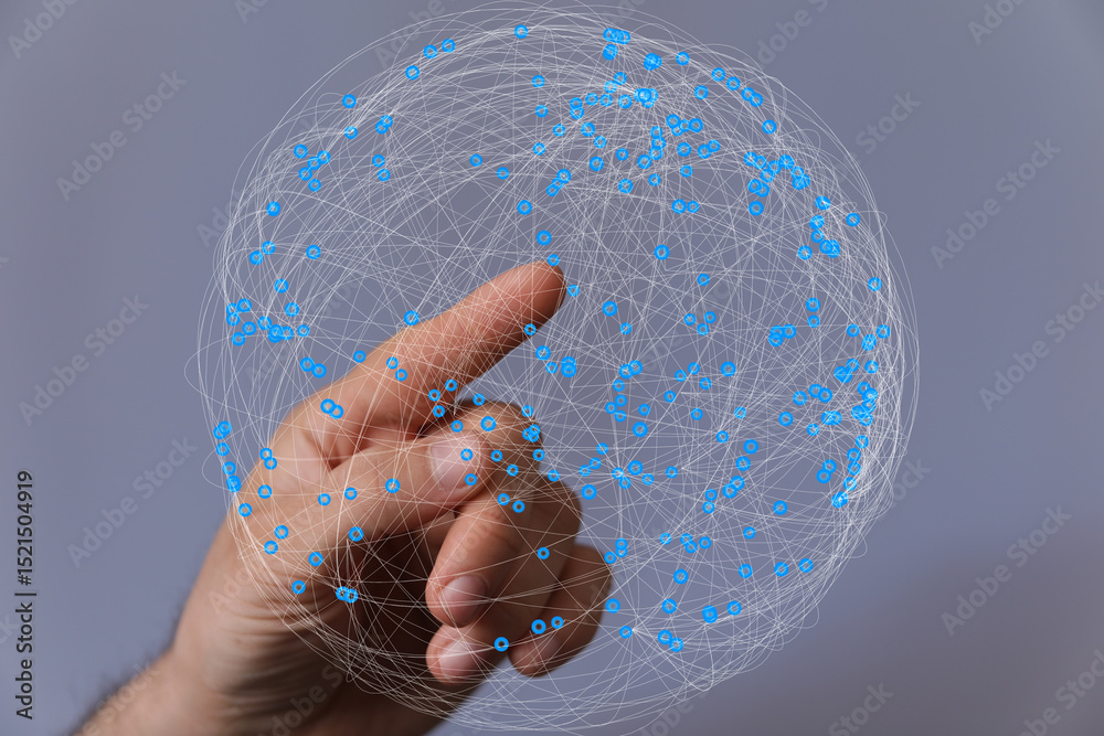 Leinwandbilder abstract image of a hand interacting with a digital sphere representing global network connections.